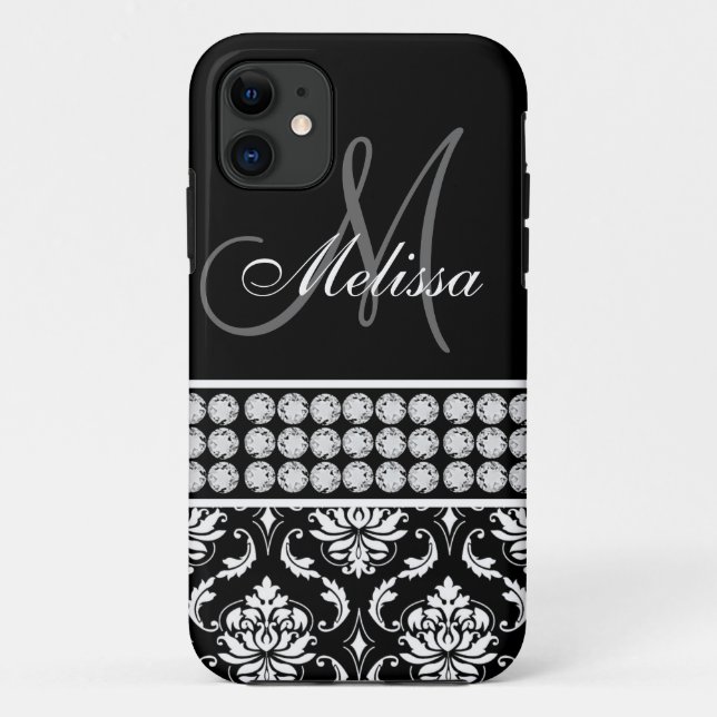 Black Damask Printed Diamonds Personalised Case-Mate iPhone Case (Back)