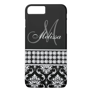 Black Damask Printed Diamonds Personalised iPhone 8 Plus/7 Plus Case