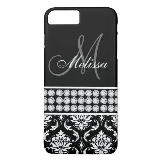 Black Damask Printed Diamonds Personalised iPhone 8 Plus/7 Plus Case