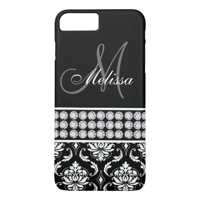 Black Damask Printed Diamonds Personalised Case-Mate iPhone Case (Back)