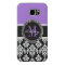 Black Damask Purple Monogram Pattern
