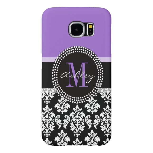 Black Damask Purple Monogram Pattern Case-Mate Samsung Galaxy Case (Back)