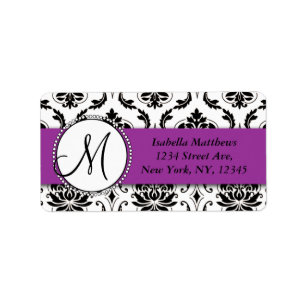Black Damask Purple Wedding RSVP Return Address Label