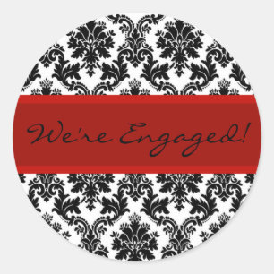 Black Damask & Red Envelope Seal Favour Sticker