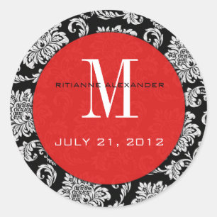 Black Damask Red Monogram Wedding Sticker