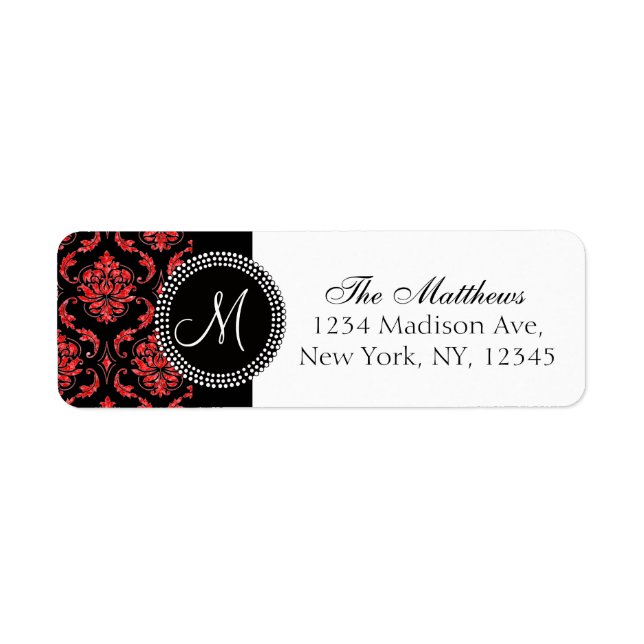 Black Damask Red Printed Glitter Printed Monogram (Front)