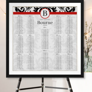 Black Damask Red Trim Seating Chart Table Numbers