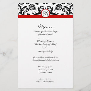 Black Damask Red Trim Wedding Menu