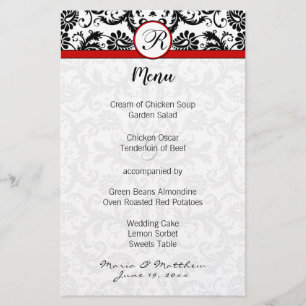 Black Damask Red Trim Wedding Menu