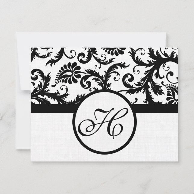 Black Damask Response Card- Text on Matte Side (Front)