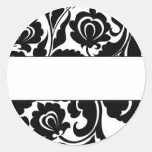Black Damask Return Address Classic Round Sticker