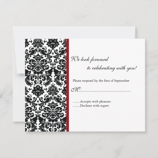 Black Damask RSVP Response Card (Front)