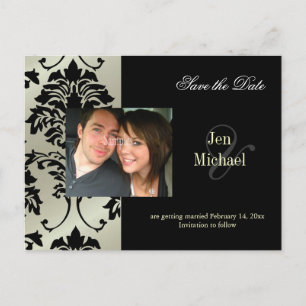 Black Damask Save the Date Photo postcards, Announcement Postcard