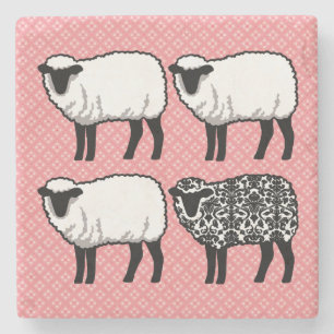 Black Damask Sheep Stone Coaster