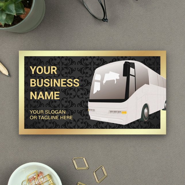 Black Damask Sightseeing Tour Bus Travel Agent Business Card (Creator Uploaded)
