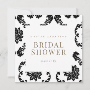 Black Damask Square Bridal Shower Invitation