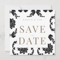 Black Damask Square Wedding Save the Date