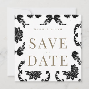 Black Damask Square Wedding Save the Date 