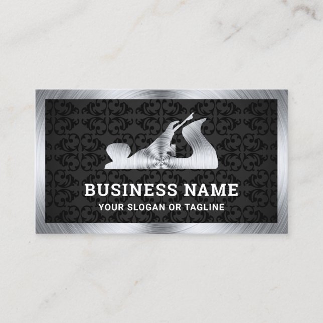 Black Damask Steel Hand Plane Handyman Carpenter Business Card (Front)