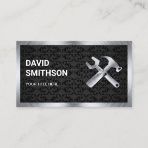Black Damask Steel Handyman Auto Repair Mechanic Business Card