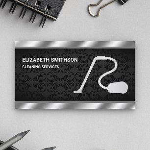 Black Damask Steel Vacuum Cleaner Cleaning Service Business Card