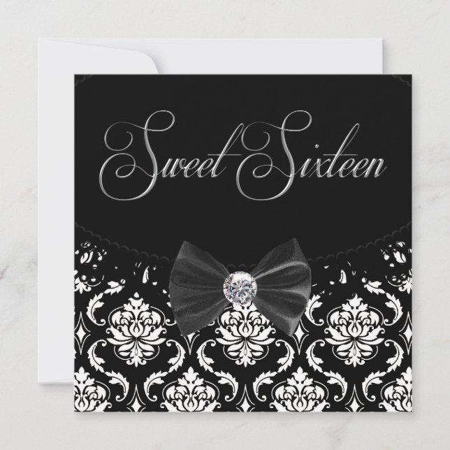 Black Damask Sweet Sixteen Birthday Party Invitati Invitation (Front)