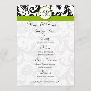 Black Damask Swirl Apple Green Wedding Menu