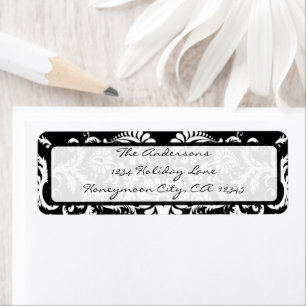Black Damask Swirl Retrun Address Label