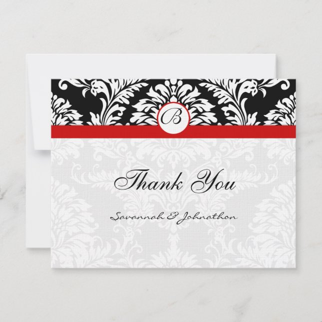 Black Damask Swirls Red Trim Wedding Invitation (Front)