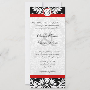Black Damask Swirls Red Trim Wedding Invitation