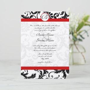 Black Damask Swirls Red Trim Wedding Invitation