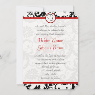 Black Damask Swirls Red Trim Wedding Invitations