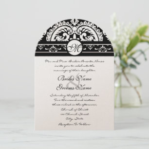 Black Damask Swirls Square Wedding Invitation