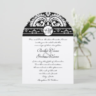 Black Damask Swirls Square Wedding Invitation