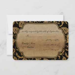 Black Damask Swirls Wedding RSVP Card