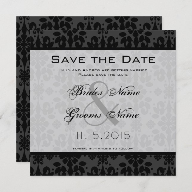 Black Damask Swirls Wedding Save the Date Invitation (Front/Back)