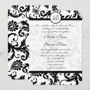 Black Damask Swirls with Dots Wedding Invitation