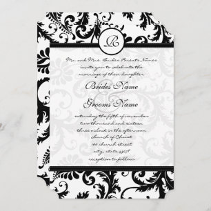Black Damask Swirls with Dots Wedding Invitation