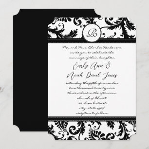 Black Damask Swirls with Dots Wedding Invitation