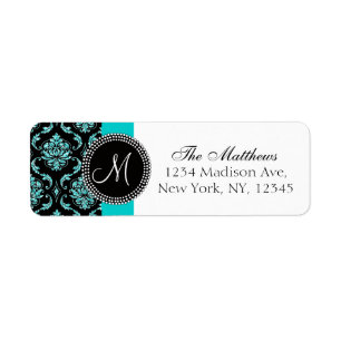 Black Damask Teal Glitter Printed Monogram