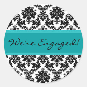 Black Damask & TealEnvelope Seal Favour Sticker