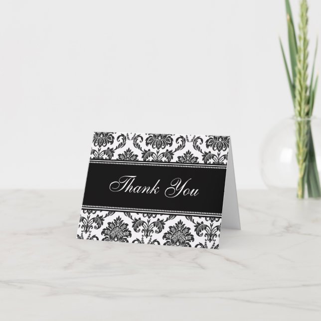 Black Damask Thank You Cards (Front)
