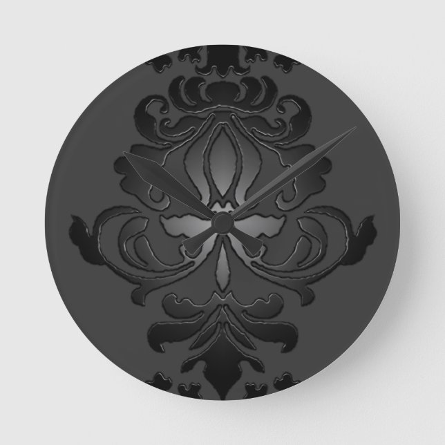Black Damask Wall Clock (Front)