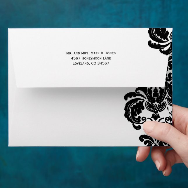 Black Damask Wedding Envelopes (Hand)