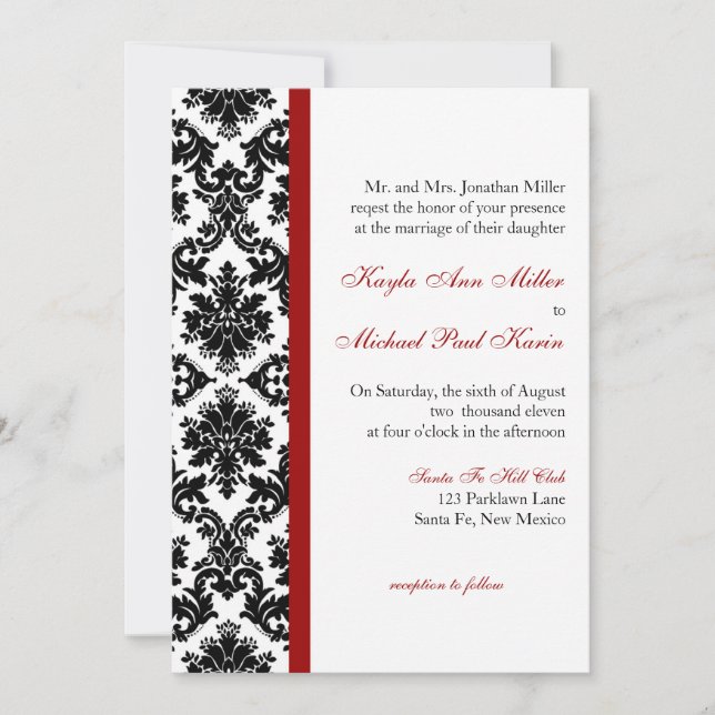 Black Damask Wedding Invitation (Front)
