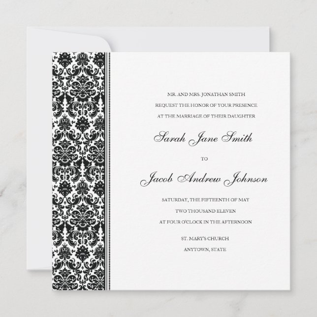 Black Damask Wedding Invitation- Customise it! Invitation (Front)