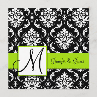 Black Damask Wedding Invitation | Lime Green