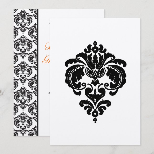 Black Damask Wedding Invitations (Front/Back)