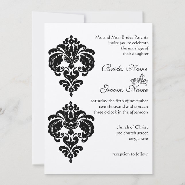 Black Damask Wedding Invitations (Front)