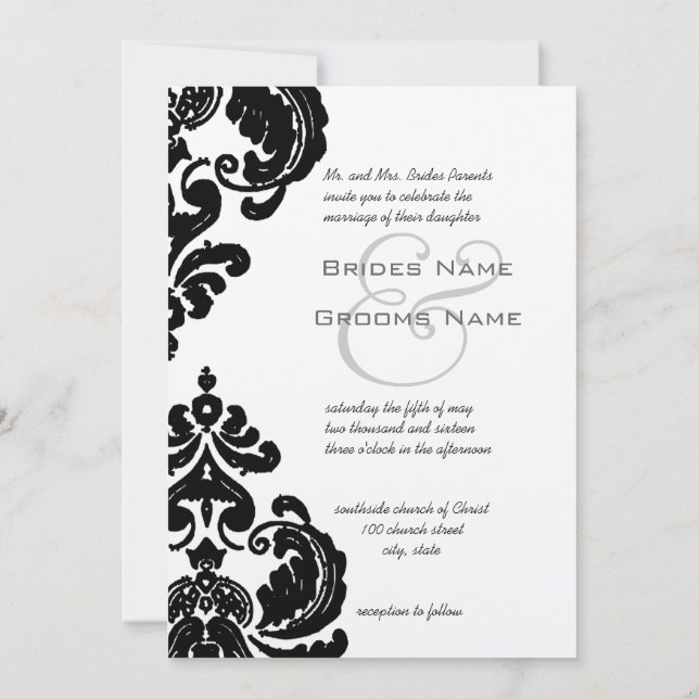 Black Damask Wedding Invitations (Back)